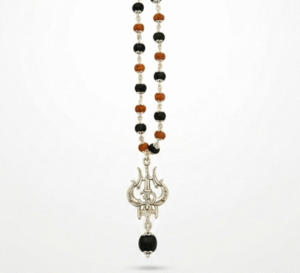 Rudraksha Karungali Mala with Silver Trishul | Original Ebony Wood Beads Necklace for Men & Women | Shiv Bhakti Mala for Protection, Meditation & Nazar Dosh