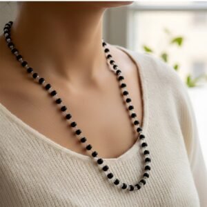 Original Karungali Mala (Ebony Wood Jap Mala) 108 Beads with Silver Coated Caps | Natural Black Wood Meditation & Pooja Mala for Men & Women
