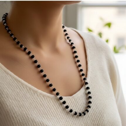 Original Karungali Mala (Ebony Wood Jap Mala) 108 Beads with Silver Coated Caps | Natural Black Wood Meditation & Pooja Mala for Men & Women