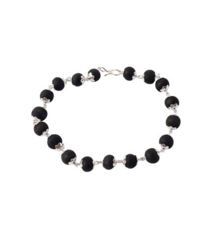 Original Karungali Bracelet (Ebony Wood Beads) with Silver Coated Caps | Natural Black Wood Spiritual Bracelet for Men & Women | Meditation & Daily Wear